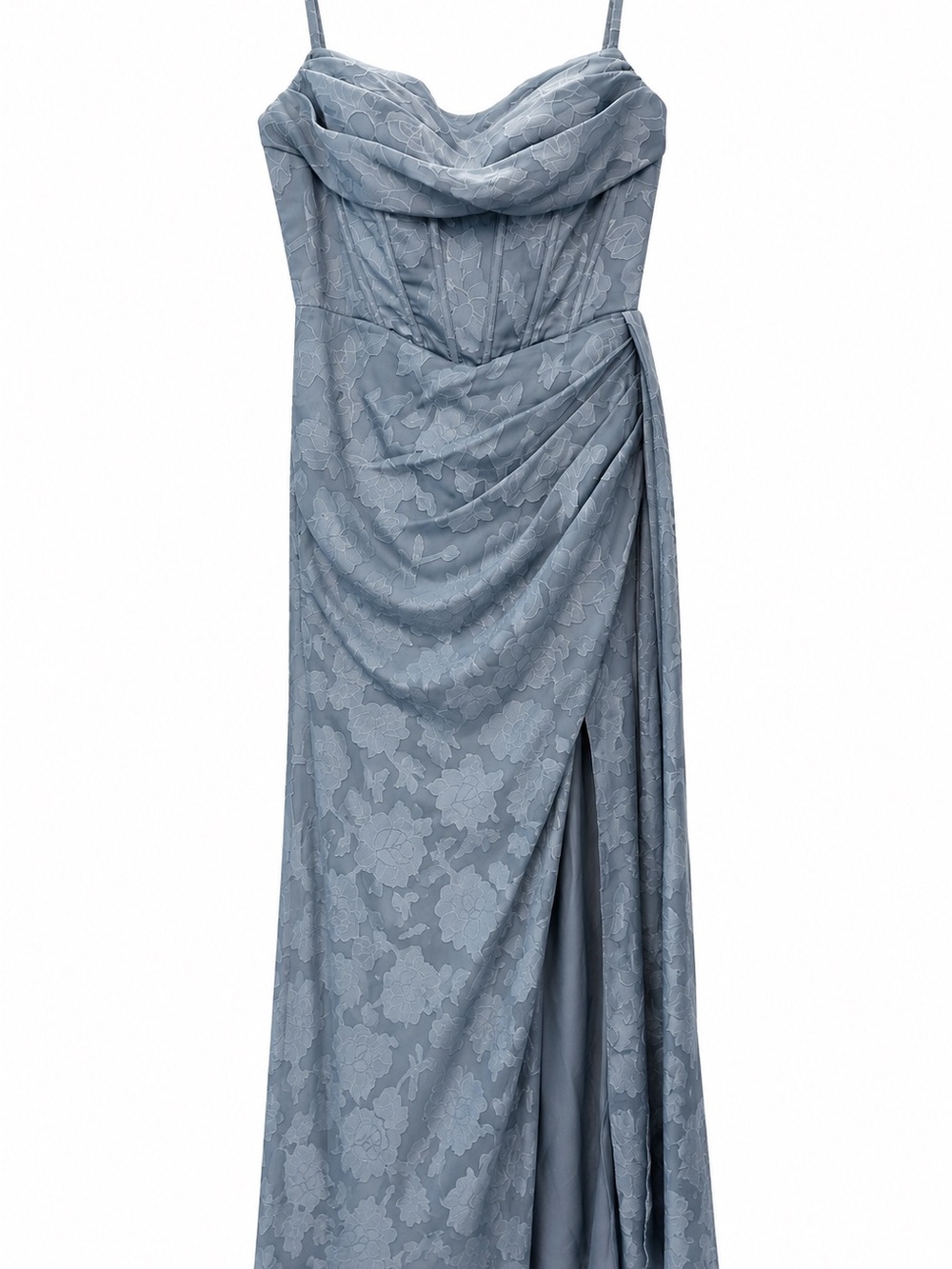 Azazie Blue Floral Draped Cowl Maxi Dress
